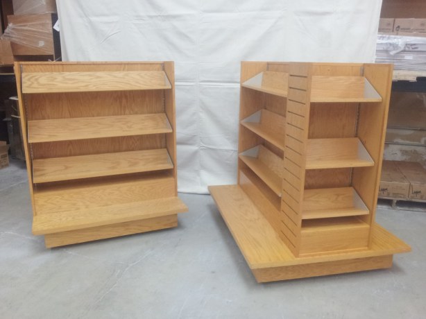 Oak Store Fixtures, rolling tables, wire shelving - $75 and up
